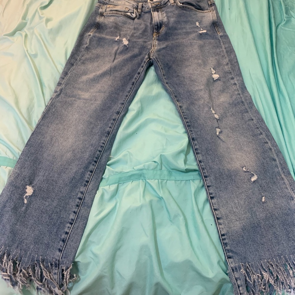 Denim Fringe bottom jeans